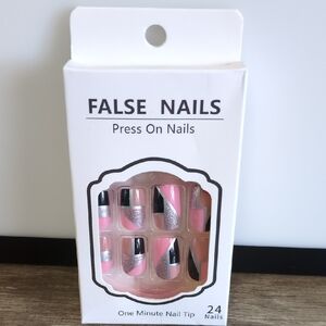 Pink and Black Press On Nails with Silver Accents